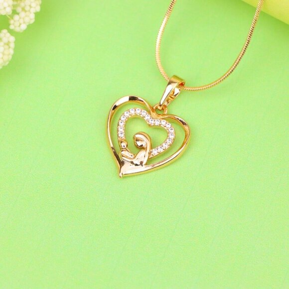 "Rose Gold Mother and Child Heart Pendant with Sparkling CZ Accents, XPPT1377 - Picture 12 of 13